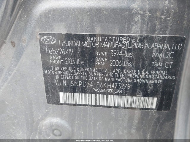 Aukcja sprzedaży 2019 Hyundai Elantra Se, vin: 5NPD74LF6KH473279, numer aukcji: 44885766