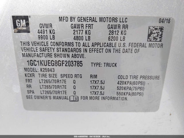 1GC1KUEG8GF203785 Chevrolet Silverado 2500hd Wt