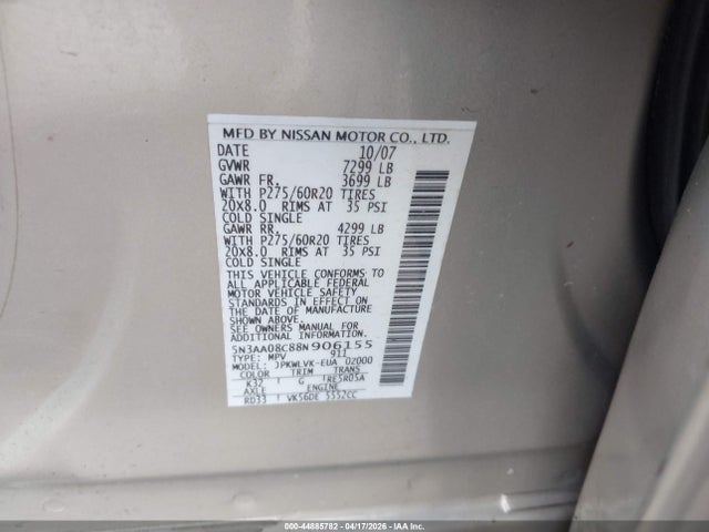 2008 Infiniti Qx56 მანქანა იყიდება აუქციონზე, vin: 5N3AA08C88N906155, აუქციონის ნომერი: 44885782