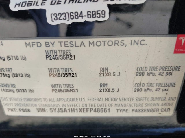 5YJSA1H1XEFP48661 Tesla Model S P85