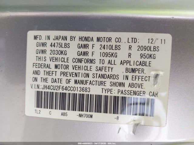 Продажа на аукционе авто 2012 Acura Tsx 2.4, vin: JH4CU2F64CC013683, номер лота: 44885823