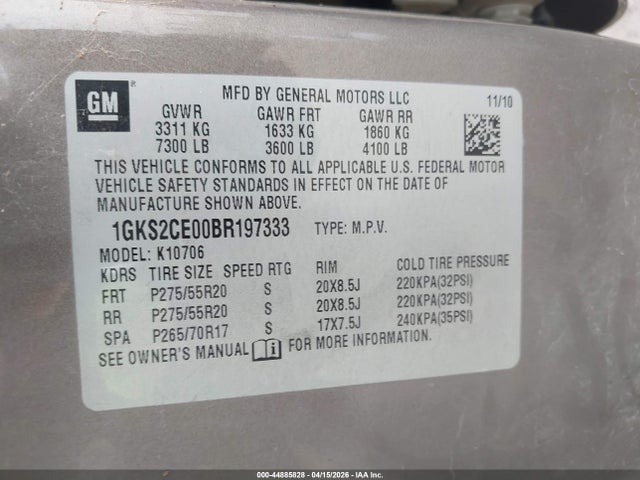 2011 Gmc Yukon Slt მანქანა იყიდება აუქციონზე, vin: 1GKS2CE00BR197333, აუქციონის ნომერი: 44885828