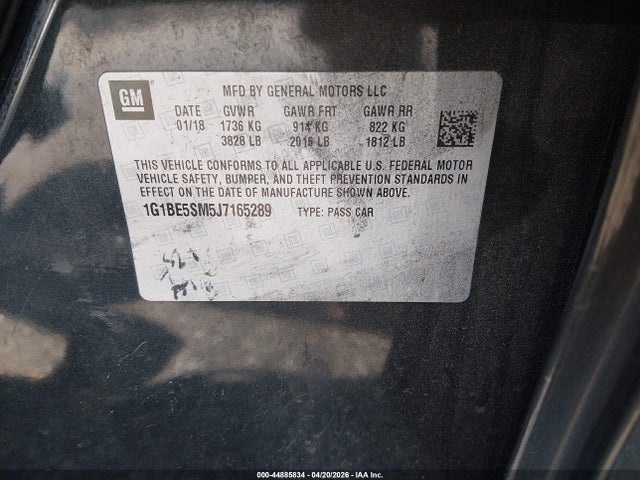 44885834 :رقم المزاد ، 1G1BE5SM5J7165289 vin ، 2018 Chevrolet Cruze Lt Auto مزاد بيع