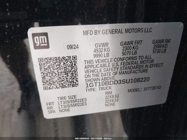 Aukcja sprzedaży 2025 Gmc Hummer Ev Pickup E4wd 2x, vin: 1GT10BDD3SU108220, numer aukcji: 44885842