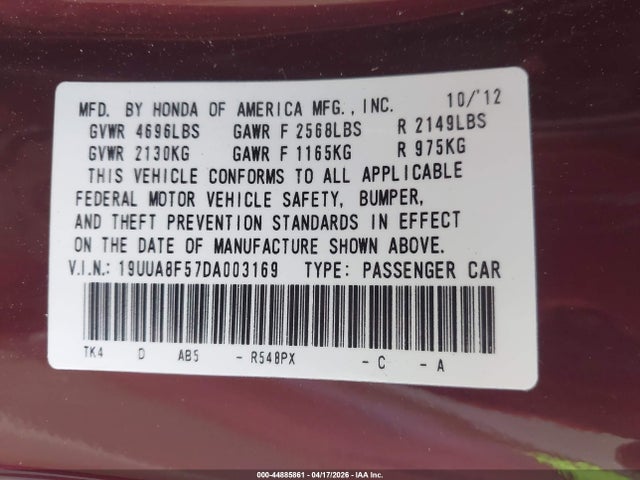Aukcja sprzedaży 2013 Acura Tl 3.5, vin: 19UUA8F57DA003169, numer aukcji: 44885861