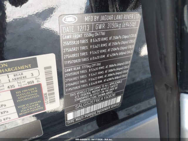 SALGS2EF6EA150836 Land Rover Range Rover 5.0l V8 Supercharged/5.0l V8 Supercharged Ebony Edition
