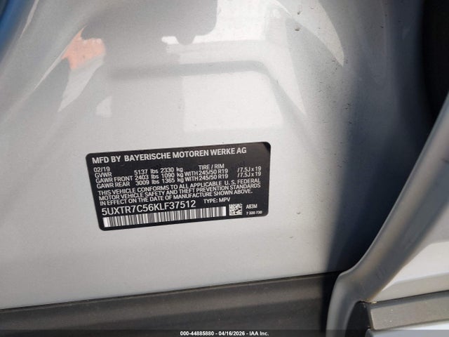 Продаж на аукціоні авто 2019 Bmw X3 Sdrive30i, vin: 5UXTR7C56KLF37512, номер лоту: 44885880