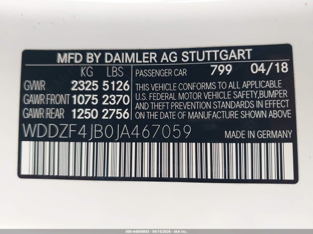Продаж на аукціоні авто 2018 Mercedes-benz E 300, vin: WDDZF4JB0JA467059, номер лоту: 44885883