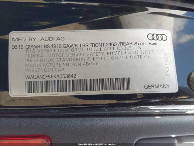 Продажа на аукционе авто 2019 Audi A5 45 Premium, vin: WAUANCF56KA063642, номер лота: 44885886