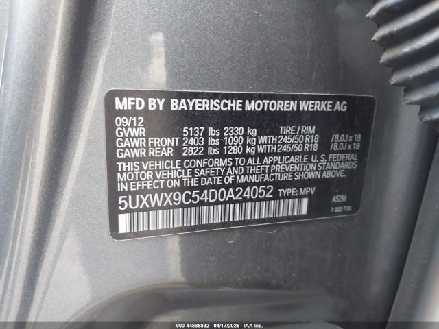 Продаж на аукціоні авто 2013 Bmw X3 Xdrive28i, vin: 5UXWX9C54D0A24052, номер лоту: 44885892