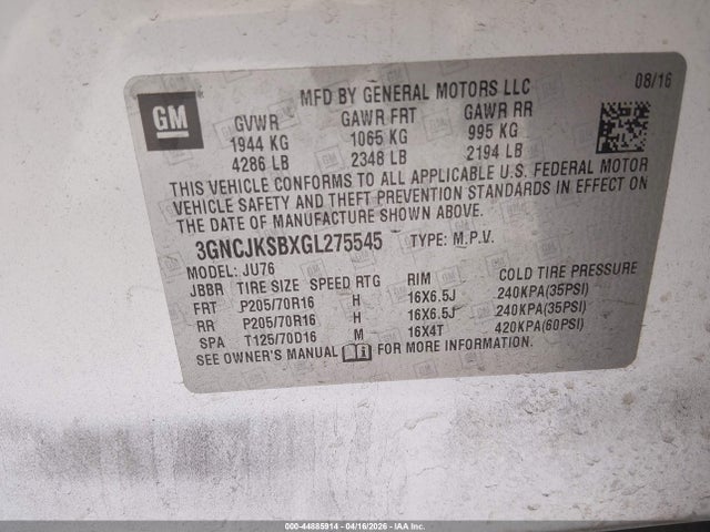 3GNCJKSBXGL275545 Chevrolet Trax 1ls