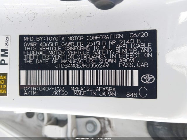 2021 Toyota Corolla Se მანქანა იყიდება აუქციონზე, vin: JTDS4MCE3MJ056249, აუქციონის ნომერი: 44885927