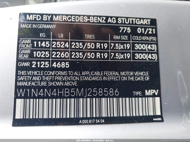 Продажа на аукционе авто 2021 Mercedes-benz Gla 250 4matic, vin: W1N4N4HB5MJ258586, номер лота: 44885935