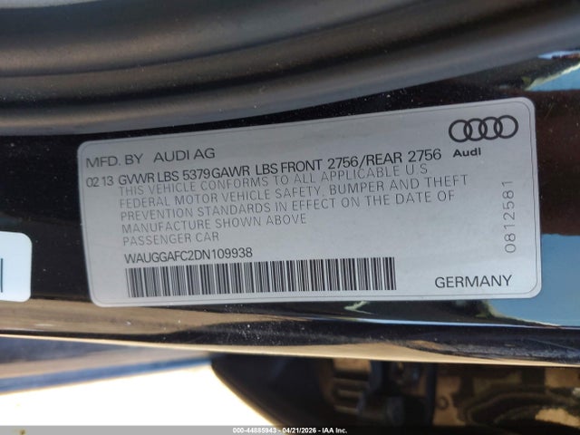 2013 Audi A6 3.0t Premium მანქანა იყიდება აუქციონზე, vin: WAUGGAFC2DN109938, აუქციონის ნომერი: 44885943