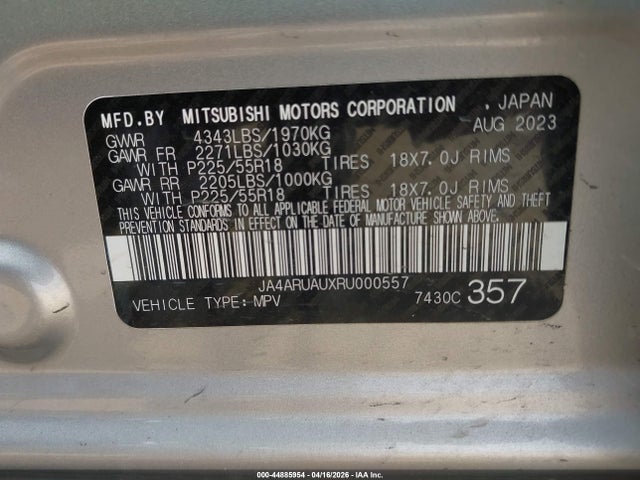 Aukcja sprzedaży 2024 Mitsubishi Outlander Sport 2.0 Se Awc, vin: JA4ARUAUXRU000557, numer aukcji: 44885954