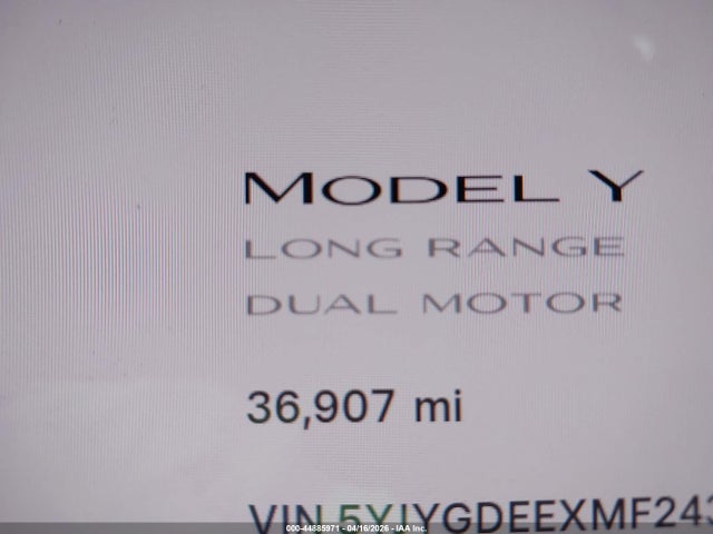 Продаж на аукціоні авто 2021 Tesla Model Y Long Range Dual Motor All-wheel Drive, vin: 5YJYGDEEXMF243705, номер лоту: 44885971