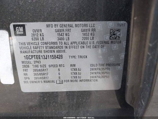 1GCPTEE13J1158428 Chevrolet Colorado Zr2