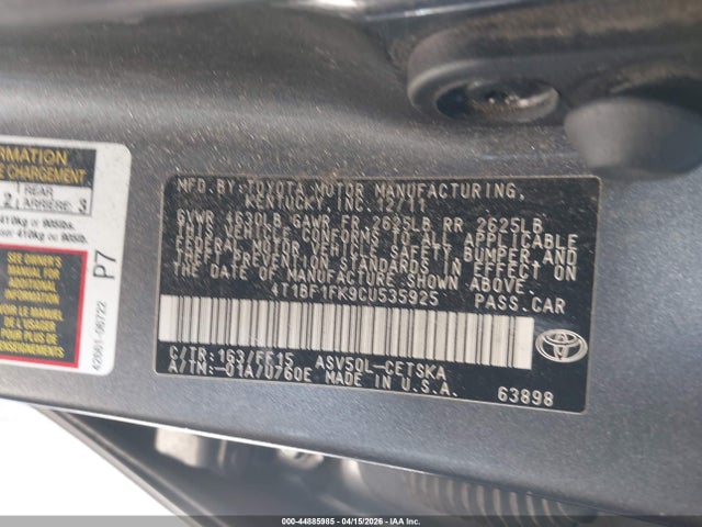 Aukcja sprzedaży 2012 Toyota Camry Se, vin: 4T1BF1FK9CU535925, numer aukcji: 44885985