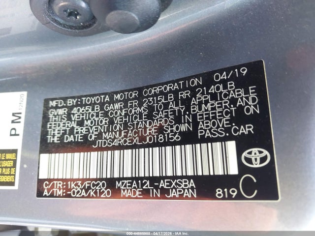 JTDS4RCEXLJ018156 Toyota COROLLA SE