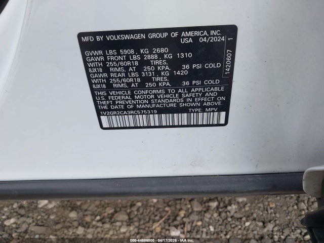 Продаж на аукціоні авто 2024 Volkswagen Atlas 2.0t Peak Edition Sel, vin: 1V2GR2CA3RC575319, номер лоту: 44886000