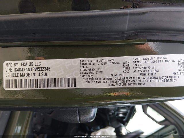 Aukcja sprzedaży 2023 Jeep Wrangler 2-door Willys Sport 4x4, vin: 1C4GJXAN1PW532346, numer aukcji: 44886007