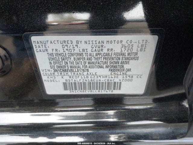 Nissan Versa Sv Xtronic Cvt 2020 3N1CN8EV8LL817678 Image 9