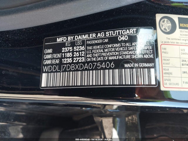 44886046 :رقم المزاد ، WDDLJ7DBXDA075406 vin ، 2013 Mercedes-benz Cls 550 مزاد بيع