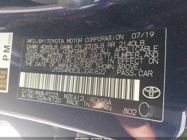 Aukcja sprzedaży 2020 Toyota Corolla Se, vin: JTDS4RCE2LJ040622, numer aukcji: 44886051