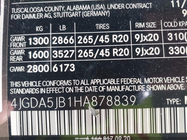 44886081 :رقم المزاد ، 4JGDA5JB1HA878839 vin ، 2017 Mercedes-benz Gle 350 مزاد بيع