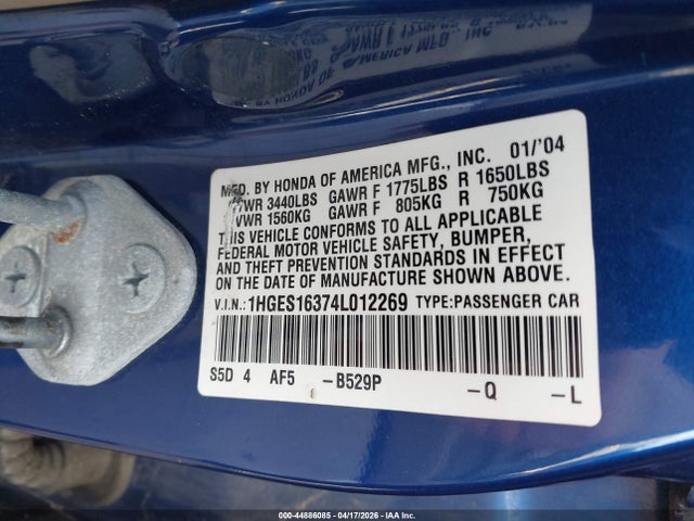 2004 HONDA CIVIC 1HGES16374L012269 Photo 8