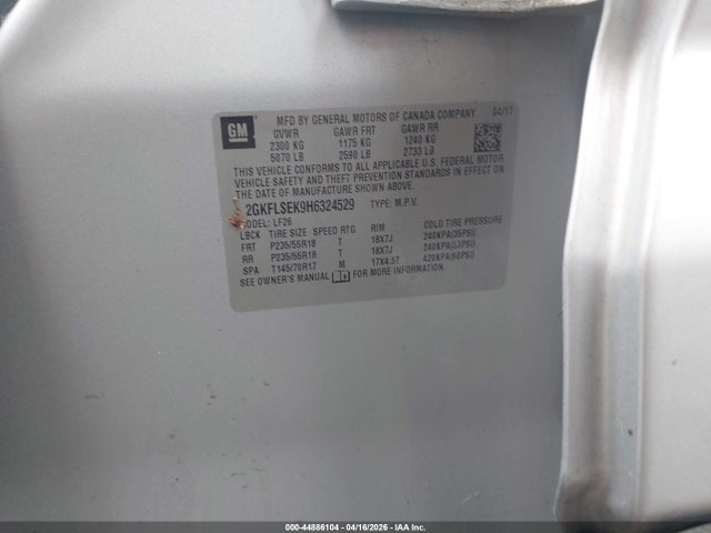 44886104 :رقم المزاد ، 2GKFLSEK9H6324529 vin ، 2017 Gmc Terrain Sle-1 مزاد بيع