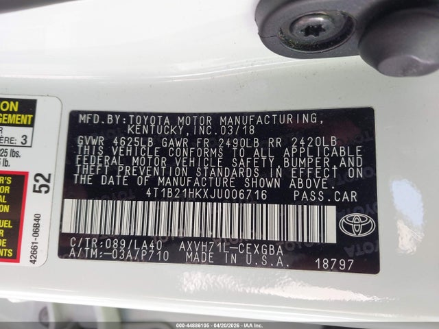 4T1B21HKXJU006716 Toyota Camry Hybrid Xle