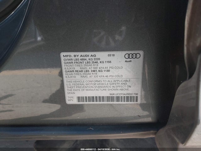 Продажа на аукционе авто 2018 Audi Q3 2.0t Premium/2.0t Sport Premium, vin: WA1JCCFS4JR031796, номер лота: 44886112