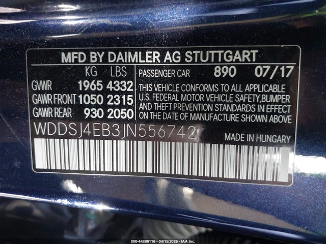 Aukcja sprzedaży 2018 Mercedes-benz Cla 250, vin: WDDSJ4EB3JN556742, numer aukcji: 44886116