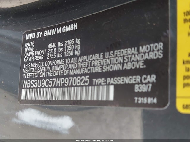 Aukcja sprzedaży 2017 Bmw M4, vin: WBS3U9C57HP970825, numer aukcji: 44886134