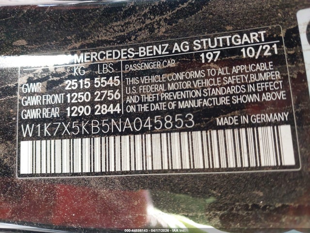 Aukcja sprzedaży 2022 Mercedes-benz Amg Gt 43 4-door Coupe, vin: W1K7X5KB5NA045853, numer aukcji: 44886143