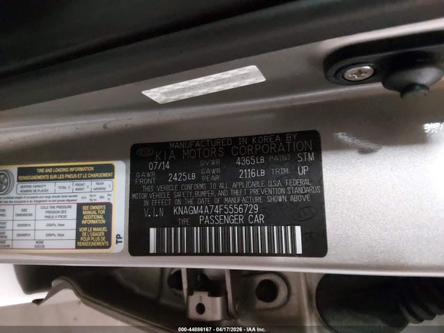 Продаж на аукціоні авто 2015 Kia Optima Lx, vin: KNAGM4A74F5556729, номер лоту: 44886167