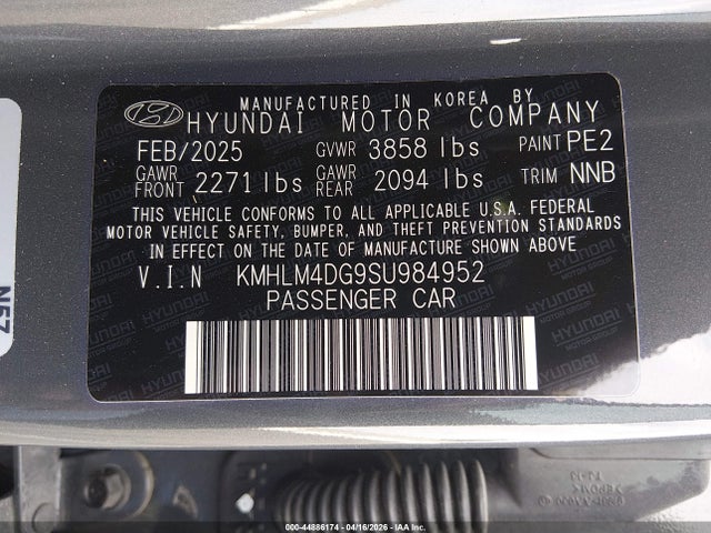 44886174 :رقم المزاد ، KMHLM4DG9SU984952 vin ، 2025 Hyundai Elantra Sel Sport مزاد بيع