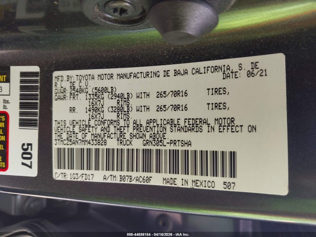 3TMCZ5AN7MM433828 Toyota Tacoma Trd Off-road