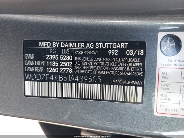 Aukcja sprzedaży 2018 Mercedes-benz E 300 4matic, vin: WDDZF4KB6JA439605, numer aukcji: 44886192