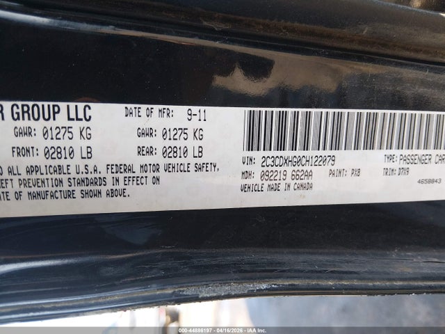 2012 Dodge Charger Sxt მანქანა იყიდება აუქციონზე, vin: 2C3CDXHG0CH122079, აუქციონის ნომერი: 44886197