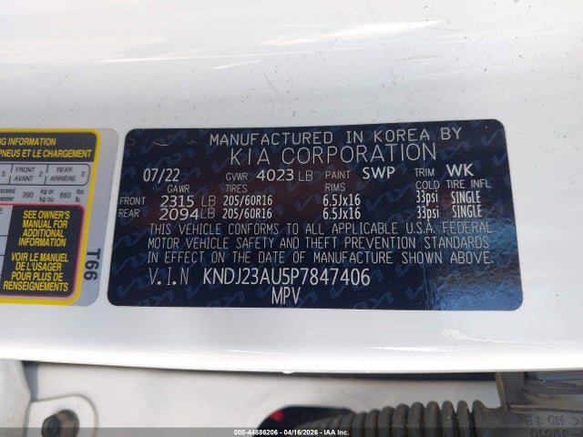 44886206 :رقم المزاد ، KNDJ23AU5P7847406 vin ، 2023 Kia Soul Lx مزاد بيع