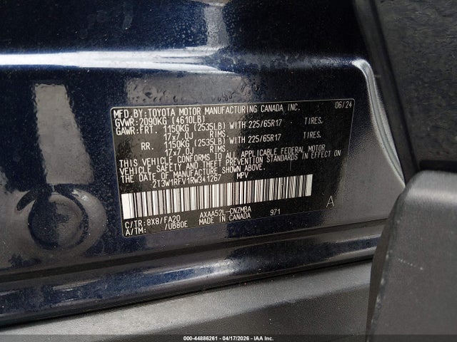 2024 Toyota Rav4 Xle მანქანა იყიდება აუქციონზე, vin: 2T3W1RFV1RW341267, აუქციონის ნომერი: 44886261