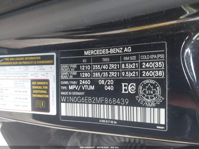 44886287 :رقم المزاد ، W1N0G6EB2MF868439 vin ، 2021 Mercedes-benz Amg Glc 43 4matic مزاد بيع