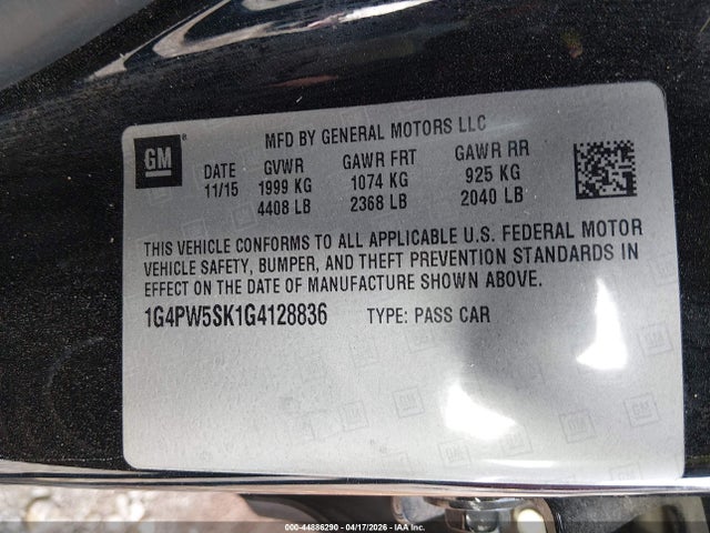 44886290 :رقم المزاد ، 1G4PW5SK1G4128836 vin ، 2016 Buick Verano Sport Touring Group مزاد بيع