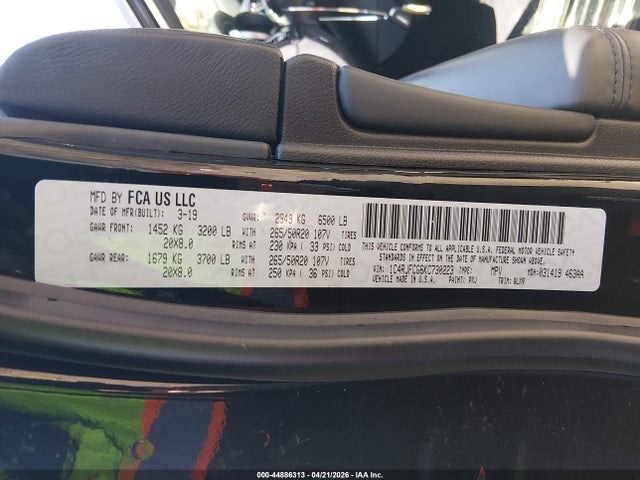 Aukcja sprzedaży 2019 Jeep Grand Cherokee High Altitude 4x4, vin: 1C4RJFCG6KC730223, numer aukcji: 44886313