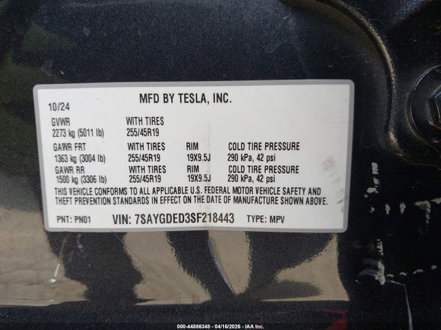 2025 TESLA MODEL Y 7SAYGDED3SF218443 Photo 8