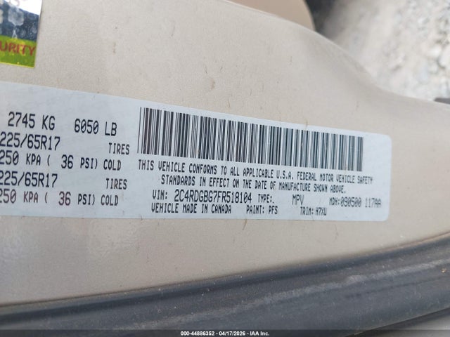 Aukcja sprzedaży 2015 Dodge Grand Caravan Se, vin: 2C4RDGBG7FR518104, numer aukcji: 44886352