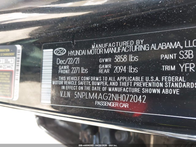 Продаж на аукціоні авто 2022 Hyundai Elantra Sel, vin: 5NPLM4AG2NH072042, номер лоту: 44886353