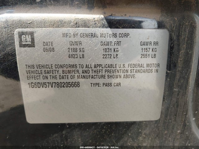 2008 Cadillac Cts Standard მანქანა იყიდება აუქციონზე, vin: 1G6DV57V780205668, აუქციონის ნომერი: 44886421